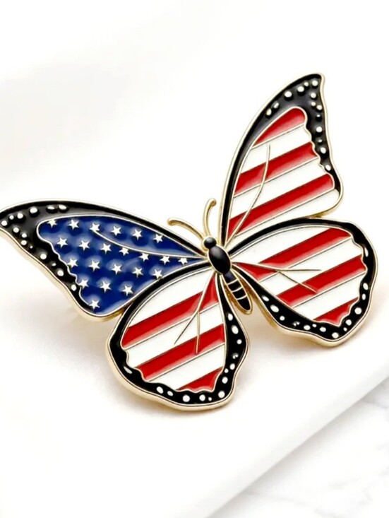 Jewelry - American Flag Butterfly Enamel Brooch - Red, White & Blue